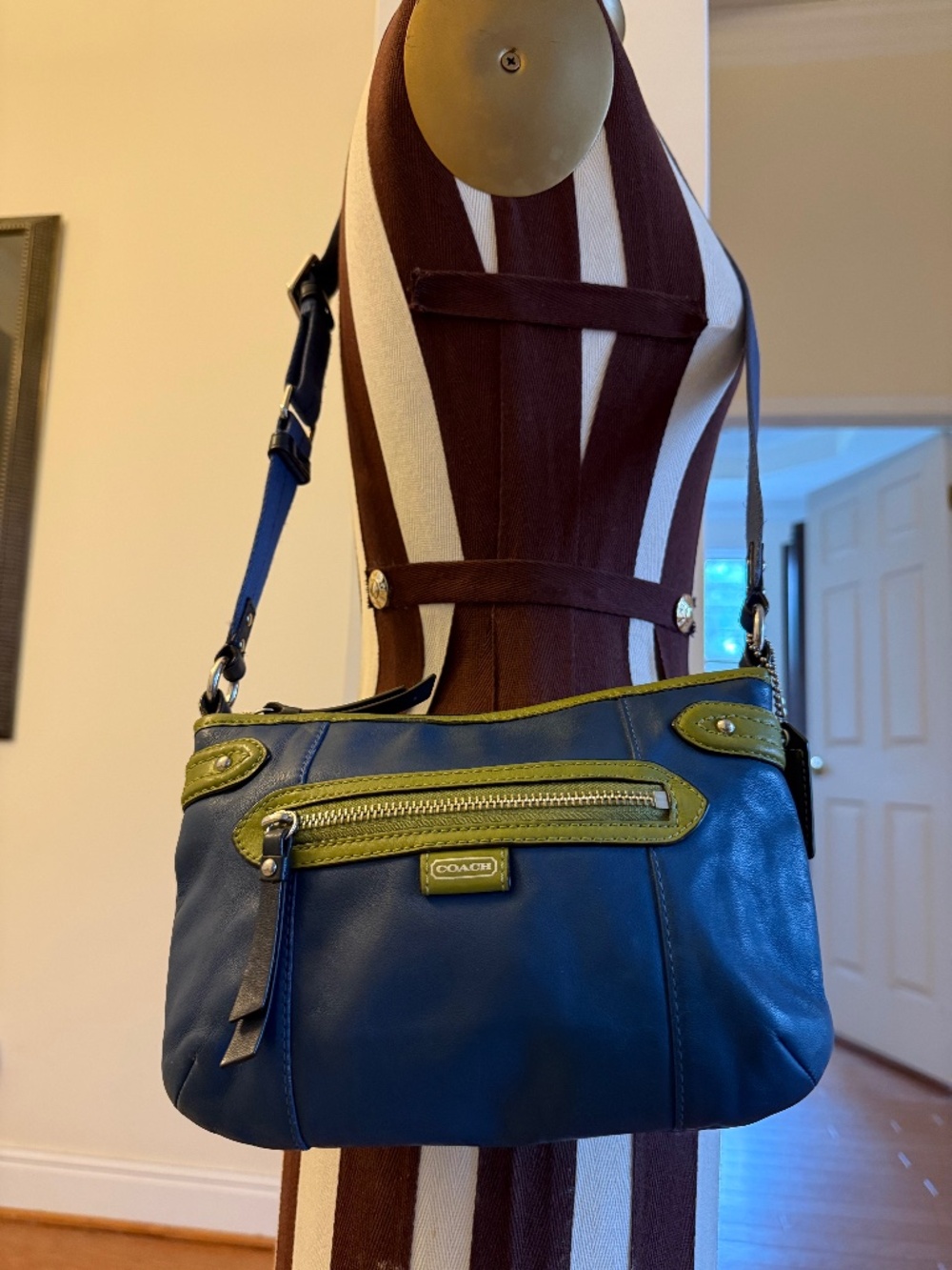 Coach Daisy Spectator Blue Olive Green Leather Crossbody Bag Minimalist